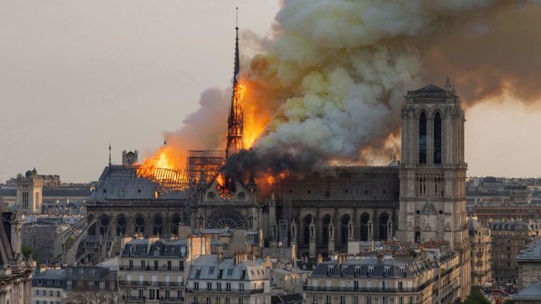 Notre Dame cathedral on fire